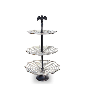 Soporte de Metal de 3 Niveles para Pastel de Halloween con Diseño de Telaraña y Adorno de Murciélago, para Decoración de Mesa de Fiesta - Product Image 1