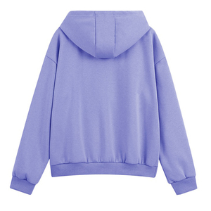 Conjunto Deportivo Morado con Capucha para Mujer, Corte Holgado Informal, Manga Larga, Pantalones y Sudadera de Color Sólido con Cordón Ajustable, Ropa de Otoño - Product Image 3