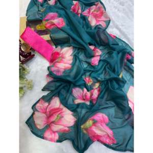 ผ้าส่าหรีลายดอกไม้สำหรับงานปาร์ตี้ ชุดราตรีหรูหรา - Product Image 2