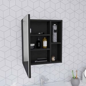 Armadietto della medicina del bagno della singola porta di Andes con 5 scaffali interni e specchio - Product Image 4