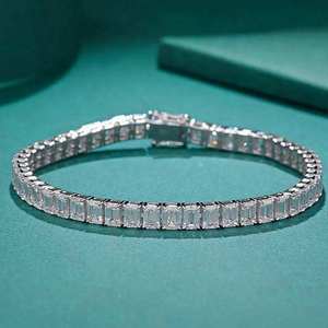 925 <b>Silver</b> Moissanite Diamond <b>Bracelet</b> Emerald Cut Hip Hop Style Jewelry Perfect Gift For Women - Product Image 1