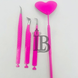 แหนบต่อขนตาสแตนเลสอย่างดี สีชมพูสด 90 องศา สำหรับขนตามิงค์ ยอดนิยม - Product Image 3