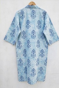 Robe de nuit kimono en coton tissé à motifs floraux imprimés à la main, luxueuse et lisse, légère, pour l'été, vêtement de plage pour femmes, peignoir - Product Image 5
