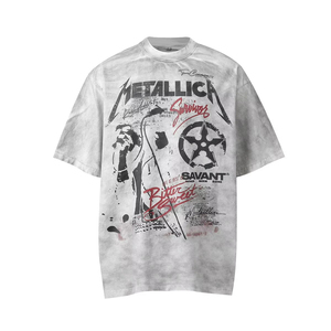 ผู้ผลิตเสื้อผ้า เสื้อยืดสตรีทแวร์สั่งทำพิเศษ 250gsm พิมพ์ลายคุณภาพสูง โลโก้ประดับเพชร ทรงหลวม ขาดๆ สำหรับผู้ชาย - Product Image 1