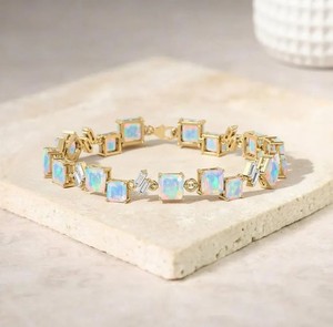 Ethiopian Opal Stone <b>Charm</b> Bracelet for Women 925 Sterling <b>Silver</b> Gold Plated Fire Opal Elegant Fine Jewelry Gift Her - Product Image 2