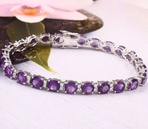 Pulsera de Tenis de Amatista Natural, Plata de Ley 925 Chapada en Oro con Acentos de Moissanita, Joyería Elegante y de Lujo para Mujer - Product Image 5