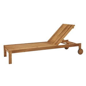 Chaise longue moderne en teck avec dossier inclinable et roulettes, mobilier de patio extérieur, design minimaliste, structure solide, utilisation portable - Product Image 4