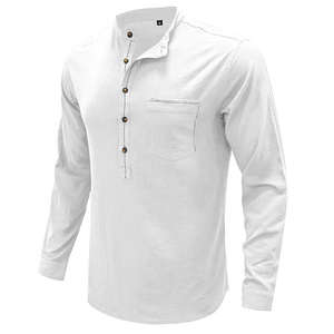 Camisa de Hombre de Verano, Transpirable, de Lino y Algodón, Satén, Informal, Antiarrugas, con un Solo Botón, Cuello Camisero, Manga Larga, Lisa - Product Image 2