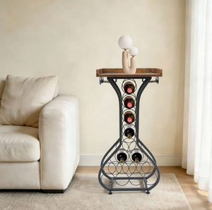Chariot à vin vintage avec roues décoratives, un seul support pour bouteille et un plateau supérieur, disponible à prix de gros. - Product Image 4