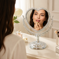 Miroir de table en forme de cœur or et argent, double face rotatif, miroir de princesse, miroir de maquillage en plastique, Espejo De Maquillaje