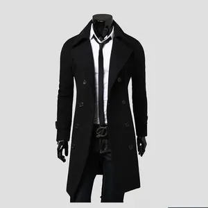 Gabardina de mezcla de lana con doble botonadura para hombre 2023, Chaqueta larga informal ajustada sólida, moda Otoño Invierno de alta calidad - Product Image 1
