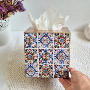 Caja de pañuelos de madera impresa a todo color, vibrante, para embalaje creativo de marca, caja de accesorios al por mayor - Product Image 1