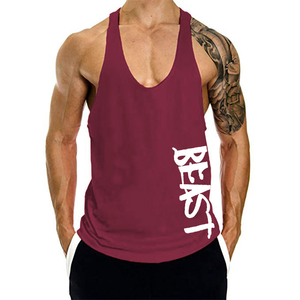 Camiseta sin mangas con cuello en V para hombre, color granate, con estampado de bestias, transpirable, de punto, informal - Product Image 1