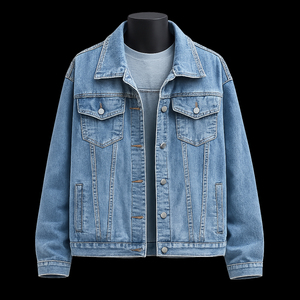 Veste en jean bleu clair délavé pour homme, style vintage, en coton, fabrication OEM ODM, vente en gros - Product Image 6