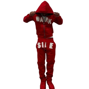 Ensemble de jogging 2 pièces pour homme, nouveau design, motif uni, pantalon évasé, survêtement à capuche, grande taille, 100% coton respirant - Product Image 1
