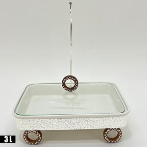Modern Stainless Steel With Ceramic <b>Food</b> <b>Warmer</b> with Tempered Glass Top and Decorative Wheel Base for Modern Buffet & Catering - Product Image 4