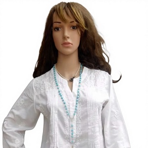 Túnicas de Verano de Algodón Blanco con Bordado a Mano para Mujer, Vestido Casual de Algodón con Bordado a Mano y Mangas Largas - Product Image 1