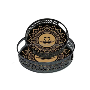 High Selling Printed Metal Serving Tray With Cutout Handles Elegant & Durable Perfect for Dining Kitchen Coffee And Tea Serving - Product Image 6