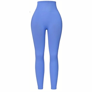 <b>Blue</b> 2 Piece Yoga Set <b>Crop</b> <b>Top</b> With Crisscross Straps High Waist Full Length Leggings Seamless Solid Color Activewear - Product Image 2