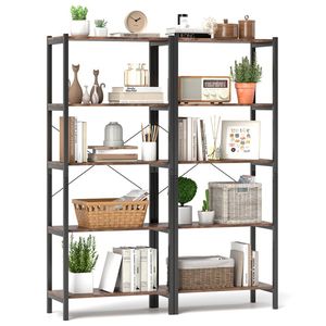 Libreria Girevole a 5 Ripiani in Legno Massello Stile Rustico con Struttura in Metallo - Product Image 4