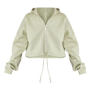 Sudadera con Capucha Corta para Mujer con Logotipo Personalizado, Sudadera Lisa sin Estampado, Sudadera con Capucha Corta de Algodón 100% de Peso Pesado, Sudadera con Cierre OEM para Uso Diario - Product Image 1