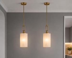 Pair Of Alabaster Hanging Light, Modern Brass Pendant, Natural Stone Ceiling Fixture, Mid Century Pendant Lamp, Luxury Home - Product Image 2
