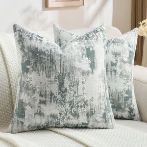 Set di 2 Cuscini Decorativi Moderni 18x18 Pollici in Morbido Finto Cashmere Jacquard Vintage, Bianco e Verde Acqua - Product Image 4