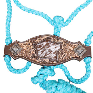 สายรัดจมูกม้าทำจากไนลอนตกแต่งด้วยหนังวัวแท้และคอนโชโบราณบนสายหนัง - Product Image 3