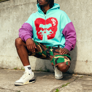Sudadera con capucha personalizada al por mayor Nesta Sports, 100% algodón, estampado con tinta blanca, mangas con bloques de color, bordado, lavado a la piedra, para verano - Product Image 5