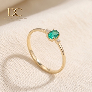 Nuevo Anillo Elegante de Oro Amarillo Sólido de 14 Quilates con Diamante Cultivado en Laboratorio Certificado por IGI y Esmeralda Colombiana para Mujer - Product Image 5