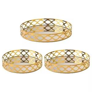 Décorations de table Ramadan Kareem, cadeau Eid Umrah, plateau de service alimentaire en métal ajouré Eid Mubarak, plateaux à collation dorés Eid - Product Image 2