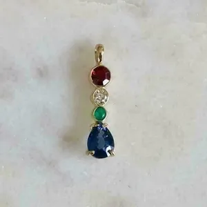 Tishya Diamond Women's Vintage Moissanite Multi Stone Claw Setting Pendant 925 Sterling <b>Silver</b> Weight Gold Plated Colorful - Product Image 3