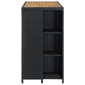 Tavolo da Bar in Legno Massello di Acacia con Rattan PE Nero e Struttura in Acciaio, Altezza Bancone, con Vano Portaoggetti - Product Image 3