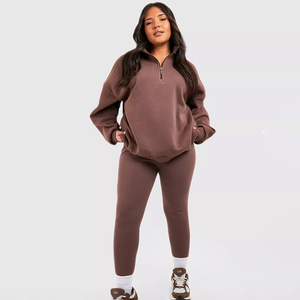 Conjunto de 2 piezas para mujer, sudadera con media cremallera y leggings, chándal informal a juego, color marrón - Product Image 1