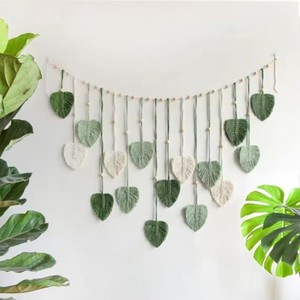 Décoration murale en macramé en bois de bambou avec tissage en lin |   Décoration d'intérieur éco-luxe en gros - Product Image 2