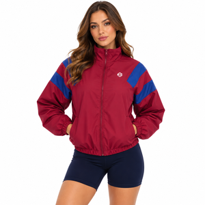 Chaqueta cortavientos roja personalizada para mujer, ligera, de nailon, con cremallera, estilo urbano, impermeable, transpirable, proveedor de chaquetas para mujer - Product Image 1
