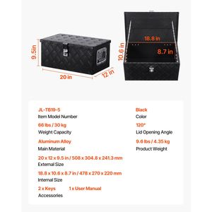 Boîte à outils robuste en aluminium pour benne de camion avec poignée latérale rayée, serrure et rangement pour clés - Product Image 4