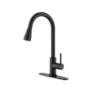 Rubinetto da Cucina Monocomando in Acciaio Inox Nero Lucido con Doccetta Estraibile, Montaggio a Foro Singolo, Stile Commerciale - Product Image 1