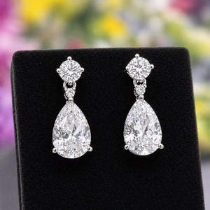 Sparkly 3CT Pear And Round Shaped Moissanite Dangle <b>Earrings</b> 925 Sterling <b>Silver</b> Fine Jewelry Promise Gift For Bride - Product Image 2
