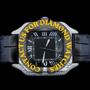 Reloj de Pulsera de Cuarzo de Alta Calidad para Uso Diario con Diamantes Moissanite, Esfera Negra con Números Romanos, Correa de Cuero, Disponible en Stock, para Hombre - Product Image 1