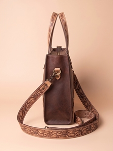 Bolso Tote de Cuero Genuino Personalizado, Hecho a Mano, Anti-Robo, para Mujer, con Cierre de Cremallera con Diseño Floral en Relieve, para Compras - Product Image 2