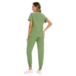 Ensemble d'uniformes d'hôpital unisexe en satin de coton léger, blouses d'infirmière personnalisées avec poches, tissu jersey élégant, vente chaude - Product Image 2