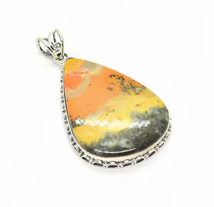 Colgante de Plata de Ley Tranquil Harmony con Gema de Jaspe Abeja en Engaste Solitario, Estilo Vintage, Unisex, para Uso Diario - Product Image 1