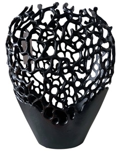 Jarrón Metálico Moderno con Diseño de Rejilla Irregular, Acabado Negro, Decoración Interior para Flores o Plantas Verdes - Product Image 3