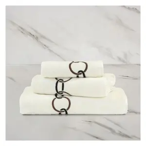Oem Microfiber Soft Large Luxury Ring Chain Border Embroidered Comfort Breathable Coral Velvet Hotel Bath Face Towels Supplies