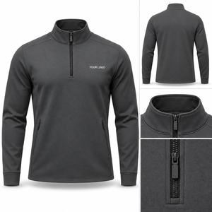 Men's Quarter-<b>Zip</b> Fleece Jacket Solid Color Breathable Regular Fit Custom Logo Front Print Autumn Casual Wear - Product Image 4