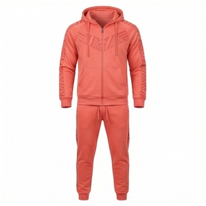Conjunto Deportivo de Hombre Color Coral, Manga Larga, Capucha con Cierre Frontal, Color Sólido, Transpirable, Corte Regular, para Otoño - Product Image 1