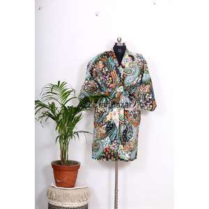 Kimono Nuevo con Estampado Floral, Mangas Tres Cuartos, Transpirable, Suave, Diseño Reversible, Cinturón, Lujoso, Vintage, Primavera Otoño, para Mujer - Product Image 4