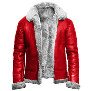 VORNEX INDUSTRY Blouson Bomber Homme Hiver en Cuir de Mouton Véritable Écologique avec Bordure en Peau de Mouton Rouge Teint en Pièce Classique et Élégant - Product Image 1