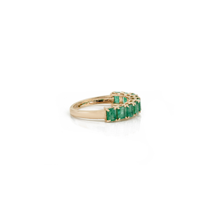 Women's Simple Design 100% Natural Gemstone Emerald Half Eternity Band Ring Stackable K14 <b>Original</b> Yellow Gold Everyday Jewelry - Product Image 5